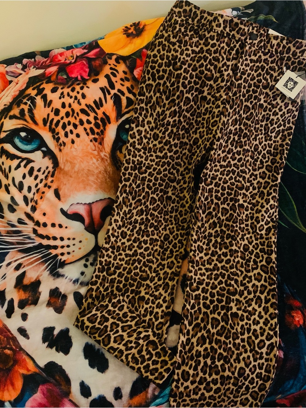 Anne Klein Cheetah Animal Print Bootcut Pants SZ 10 NWT